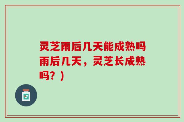 灵芝雨后几天能成熟吗雨后几天,灵芝长成熟吗?) 灵芝雨后几天能成熟吗雨后几天,灵芝长成熟吗?)