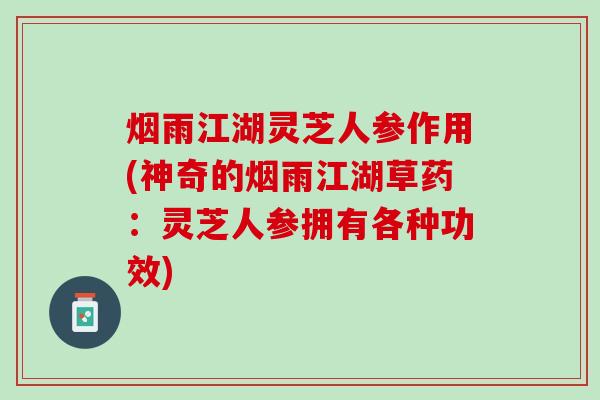 烟雨江湖灵芝人参作用(神奇的烟雨江湖草药：灵芝人参拥有各种功效)