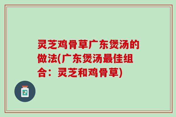 灵芝鸡骨草广东煲汤的做法(广东煲汤最佳组合：灵芝和鸡骨草)