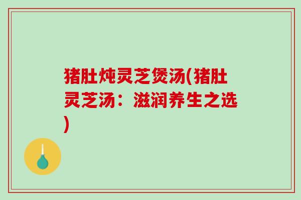 猪肚炖灵芝煲汤(猪肚灵芝汤：滋润养生之选)