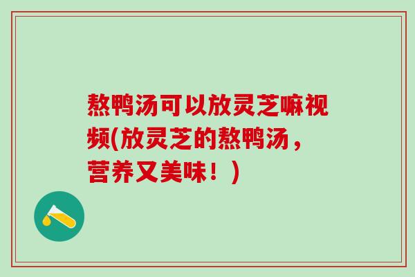 熬鸭汤可以放灵芝嘛视频(放灵芝的熬鸭汤,营养又美味!) 熬鸭汤可以放灵芝嘛视频(放灵芝的熬鸭汤,营养又美味!)