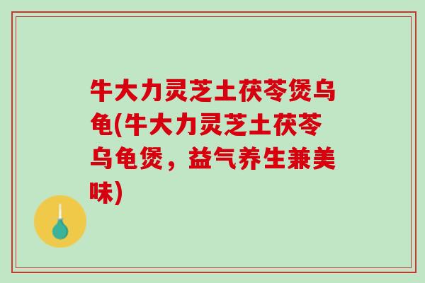 牛大力灵芝土茯苓煲乌龟(牛大力灵芝土茯苓乌龟煲，益气养生兼美味)