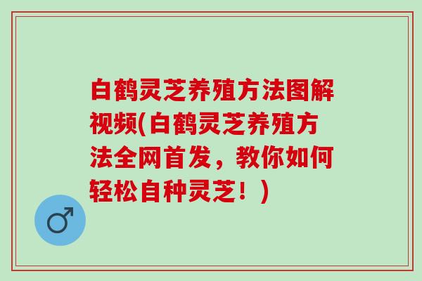 白鹤灵芝养殖方法图解视频(白鹤灵芝养殖方法全网首发,教你如何轻松自种灵芝!) 白鹤灵芝养殖方法图解视频(白鹤灵芝养殖方法全网首发,教你如何轻松自种灵芝!)