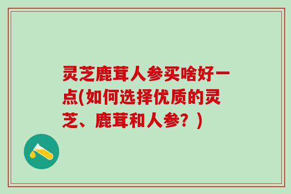 灵芝鹿茸人参买啥好一点(如何选择优质的灵芝、鹿茸和人参?) 灵芝鹿茸人参买啥好一点(如何选择优质的灵芝、鹿茸和人参?)