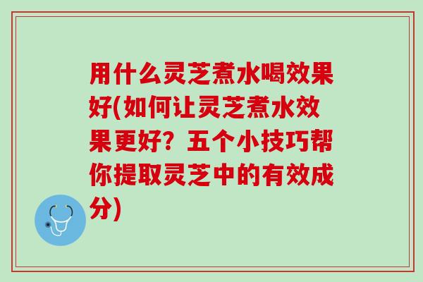 用什么灵芝煮水喝效果好(如何让灵芝煮水效果更好？五个小技巧帮你提取灵芝中的有效成分)