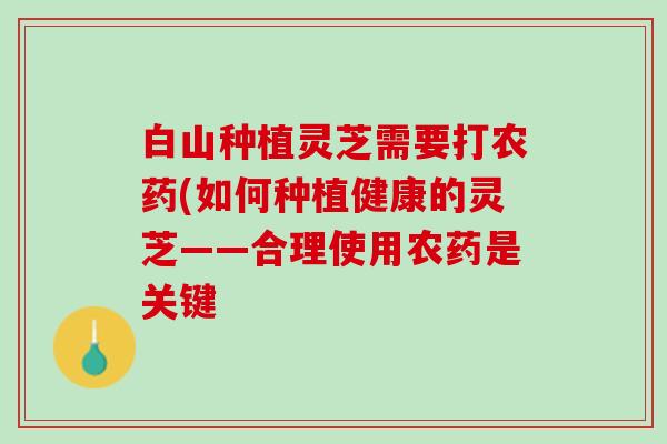 白山种植灵芝需要打农药(如何种植健康的灵芝——合理使用农药是关键