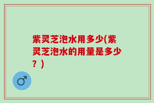 紫灵芝泡水用多少(紫灵芝泡水的用量是多少？)
