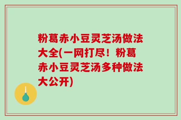 粉葛赤小豆灵芝汤做法大全(一网打尽！粉葛赤小豆灵芝汤多种做法大公开)