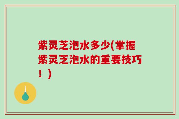 紫灵芝泡水多少(掌握紫灵芝泡水的重要技巧！)