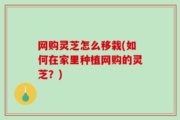 网购灵芝怎么移栽(如何在家里种植网购的灵芝？)