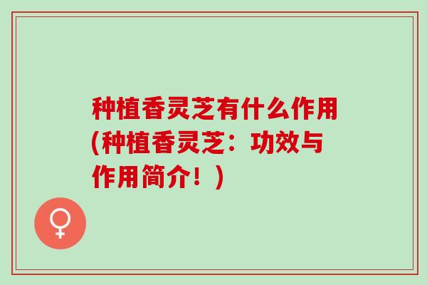 种植香灵芝有什么作用(种植香灵芝：功效与作用简介！)