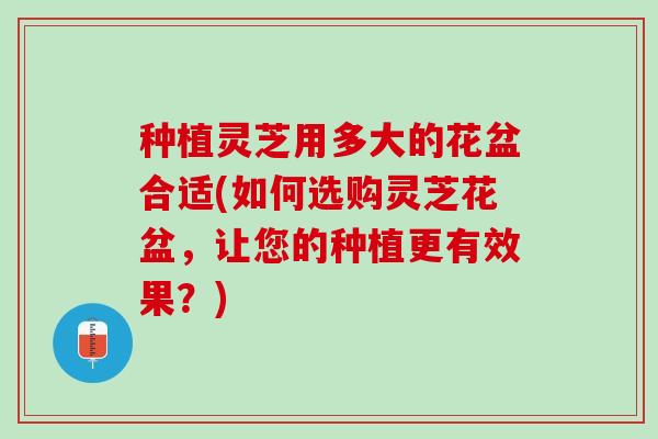 种植灵芝用多大的花盆合适(如何选购灵芝花盆，让您的种植更有效果？)