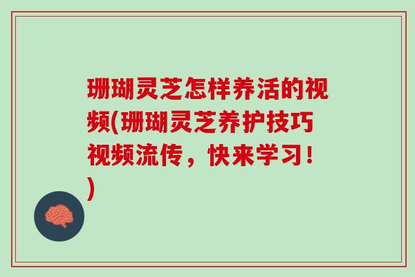 珊瑚灵芝怎样养活的视频(珊瑚灵芝养护技巧视频流传，快来学习！)
