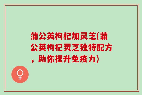 蒲公英枸杞加灵芝(蒲公英枸杞灵芝独特配方，助你提升免疫力)
