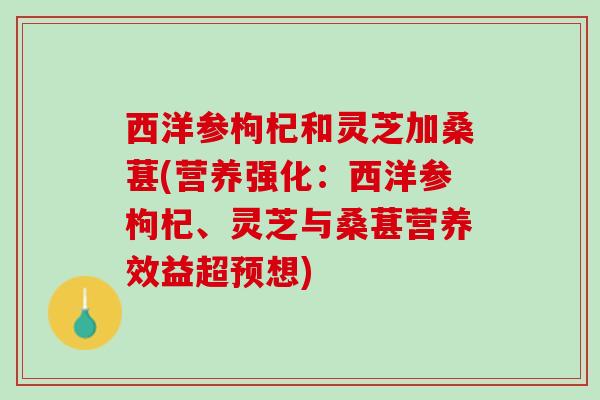 西洋参枸杞和灵芝加桑葚(营养强化:西洋参枸杞、灵芝与桑葚营养效益超预想) 西洋参枸杞和灵芝加桑葚(营养强化:西洋参枸杞、灵芝与桑葚营养效益超预想)