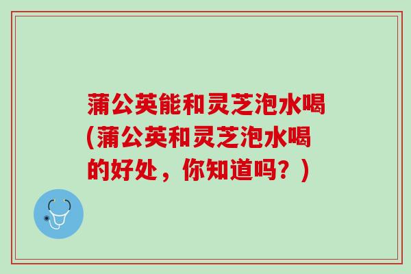 蒲公英能和灵芝泡水喝(蒲公英和灵芝泡水喝的好处，你知道吗？)
