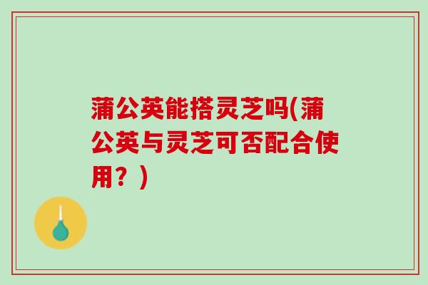 蒲公英能搭灵芝吗(蒲公英与灵芝可否配合使用？)