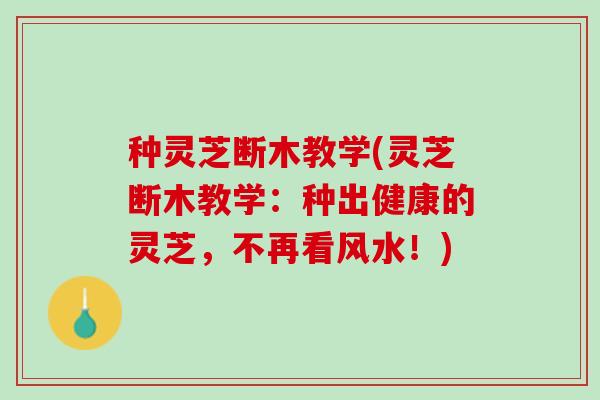 种灵芝断木教学(灵芝断木教学：种出健康的灵芝，不再看风水！)