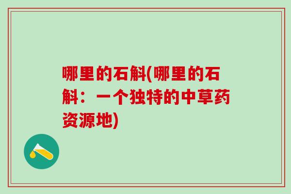 哪里的石斛(哪里的石斛：一个独特的中草药资源地)
