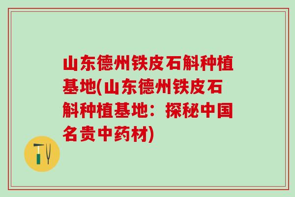 山东德州铁皮石斛种植基地(山东德州铁皮石斛种植基地:探秘中国名贵材) 山东德州铁皮石斛种植基地(山东德州铁皮石斛种植基地:探秘中国名贵材)