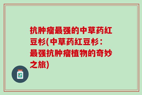 抗肿瘤最强的中草药红豆杉(中草药红豆杉：最强抗肿瘤植物的奇妙之旅)