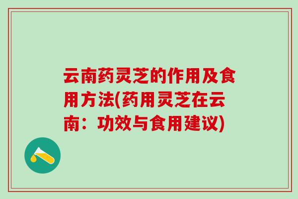 云南药灵芝的作用及食用方法(药用灵芝在云南：功效与食用建议)