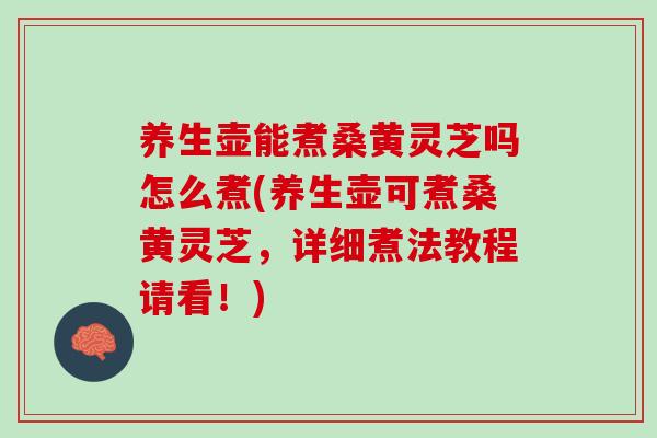 养生壶能煮桑黄灵芝吗怎么煮(养生壶可煮桑黄灵芝，详细煮法教程请看！)