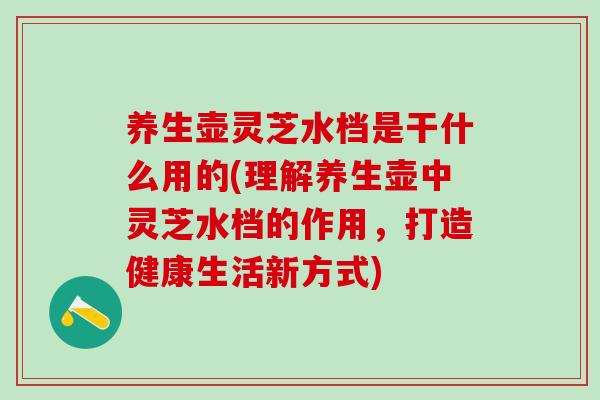 养生壶灵芝水档是干什么用的(理解养生壶中灵芝水档的作用，打造健康生活新方式)