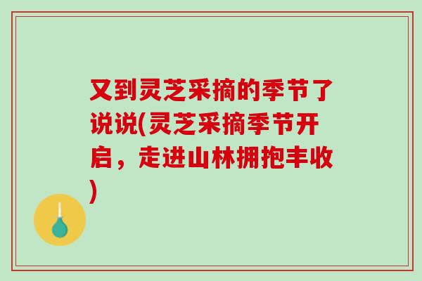 又到灵芝采摘的季节了说说(灵芝采摘季节开启，走进山林拥抱丰收)