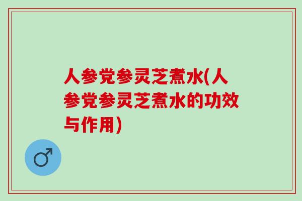 人参党参灵芝煮水(人参党参灵芝煮水的功效与作用)