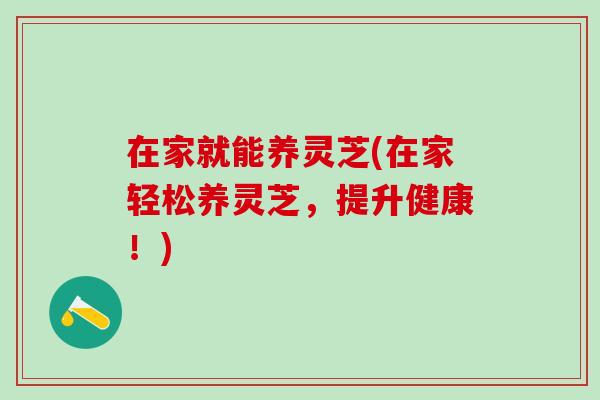 在家就能养灵芝(在家轻松养灵芝,提升健康!) 在家就能养灵芝(在家轻松养灵芝,提升健康!)