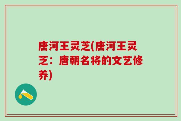 唐河王灵芝(唐河王灵芝：唐朝名将的文艺修养)