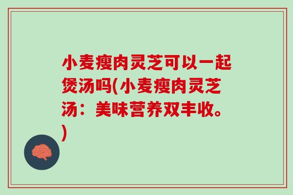 小麦瘦肉灵芝可以一起煲汤吗(小麦瘦肉灵芝汤:美味营养双丰收。) 小麦瘦肉灵芝可以一起煲汤吗(小麦瘦肉灵芝汤:美味营养双丰收。)
