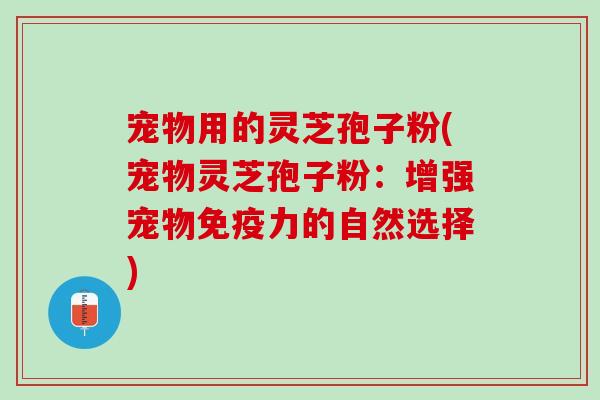 宠物用的灵芝孢子粉(宠物灵芝孢子粉：增强宠物免疫力的自然选择)