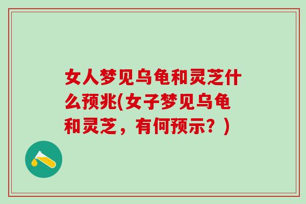 女人梦见乌龟和灵芝什么预兆(女子梦见乌龟和灵芝，有何预示？)
