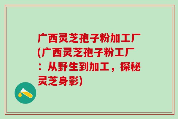 广西灵芝孢子粉加工厂(广西灵芝孢子粉工厂:从野生到加工,探秘灵芝身影) 广西灵芝孢子粉加工厂(广西灵芝孢子粉工厂:从野生到加工,探秘灵芝身影)