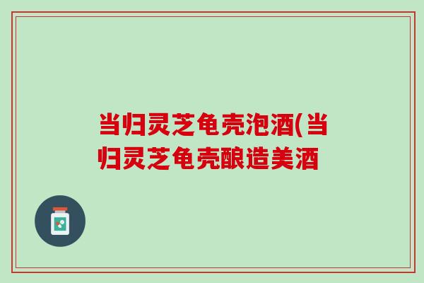 当归灵芝龟壳泡酒(当归灵芝龟壳酿造美酒