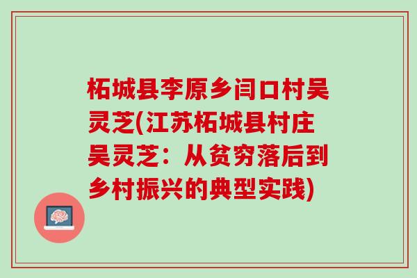 柘城县李原乡闫口村吴灵芝(江苏柘城县村庄吴灵芝:从贫穷落后到乡村振兴的典型实践) 柘城县李原乡闫口村吴灵芝(江苏柘城县村庄吴灵芝:从贫穷落后到乡村振兴的典型实践)