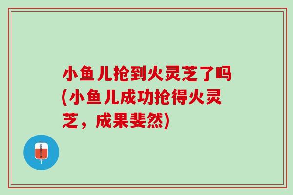 小鱼儿抢到火灵芝了吗(小鱼儿成功抢得火灵芝,成果斐然) 小鱼儿抢到火灵芝了吗(小鱼儿成功抢得火灵芝,成果斐然)