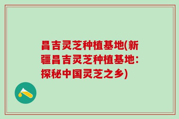 昌吉灵芝种植基地(新疆昌吉灵芝种植基地：探秘中国灵芝之乡)