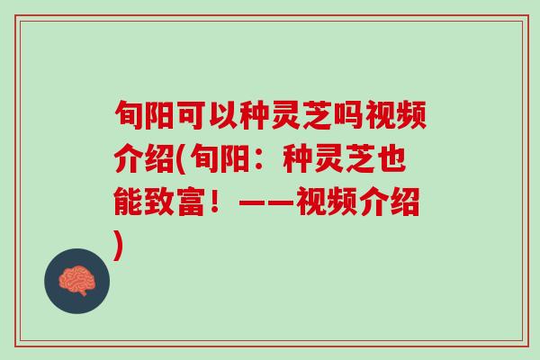 旬阳可以种灵芝吗视频介绍(旬阳:种灵芝也能致富!——视频介绍) 旬阳可以种灵芝吗视频介绍(旬阳:种灵芝也能致富!——视频介绍)