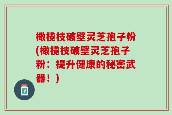 橄榄枝破壁灵芝孢子粉(橄榄枝破壁灵芝孢子粉：提升健康的秘密武器！)