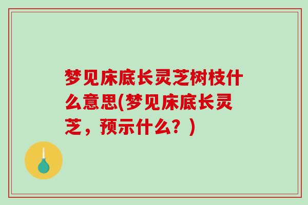 梦见床底长灵芝树枝什么意思(梦见床底长灵芝，预示什么？)