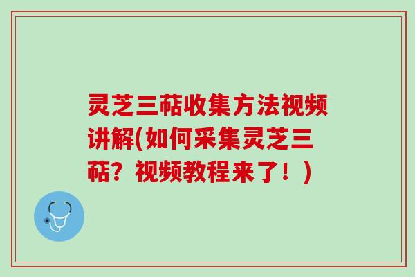 灵芝三萜收集方法视频讲解(如何采集灵芝三萜？视频教程来了！)