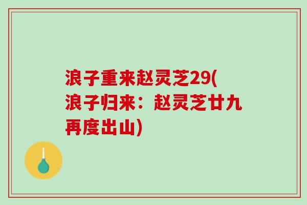 浪子重来赵灵芝29(浪子归来：赵灵芝廿九再度出山)