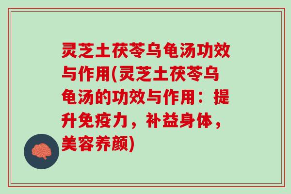 灵芝土茯苓乌龟汤功效与作用(灵芝土茯苓乌龟汤的功效与作用:提升免疫力,补益身体,美容养颜) 灵芝土茯苓乌龟汤功效与作用(灵芝土茯苓乌龟汤的功效与作用:提升免疫力,补益身体,美容养颜)