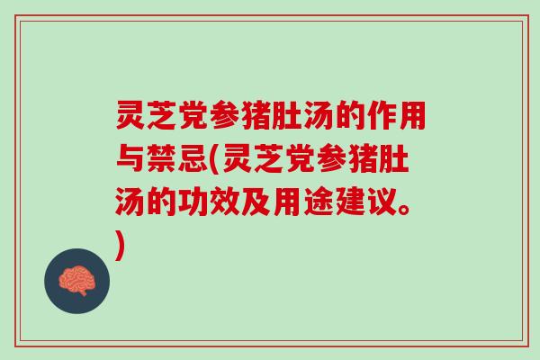 灵芝党参猪肚汤的作用与禁忌(灵芝党参猪肚汤的功效及用途建议。)