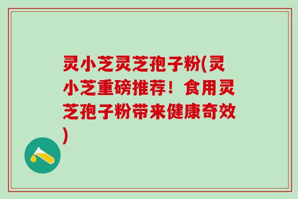 灵小芝灵芝孢子粉(灵小芝重磅推荐！食用灵芝孢子粉带来健康奇效)