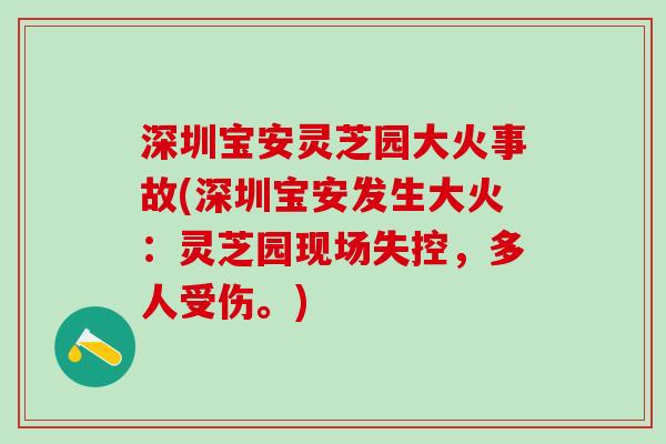 深圳宝安灵芝园大火事故(深圳宝安发生大火：灵芝园现场失控，多人受伤。)