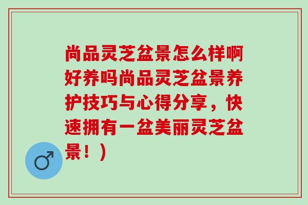 尚品灵芝盆景怎么样啊好养吗尚品灵芝盆景养护技巧与心得分享，快速拥有一盆美丽灵芝盆景！)